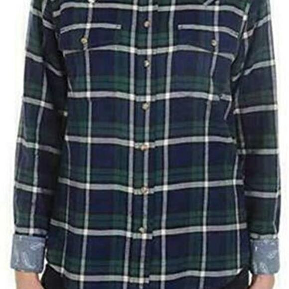 Jachs Girlfriend Stretch Plaid Flannel Button Down Shirt Womens Large - Picture 3 of 11